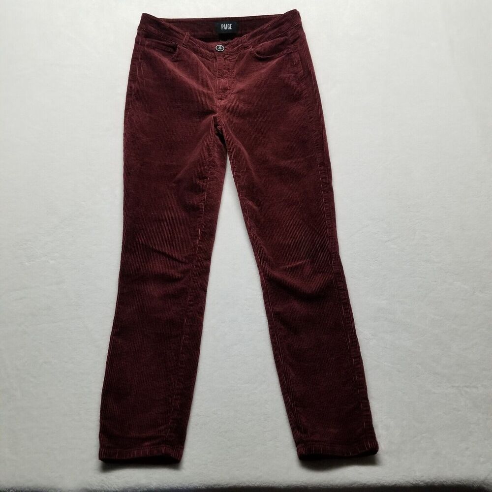 Paige Women 27 Pants Corduroy Hoxton Ankle Burgundy Red Dark Academia Autumn